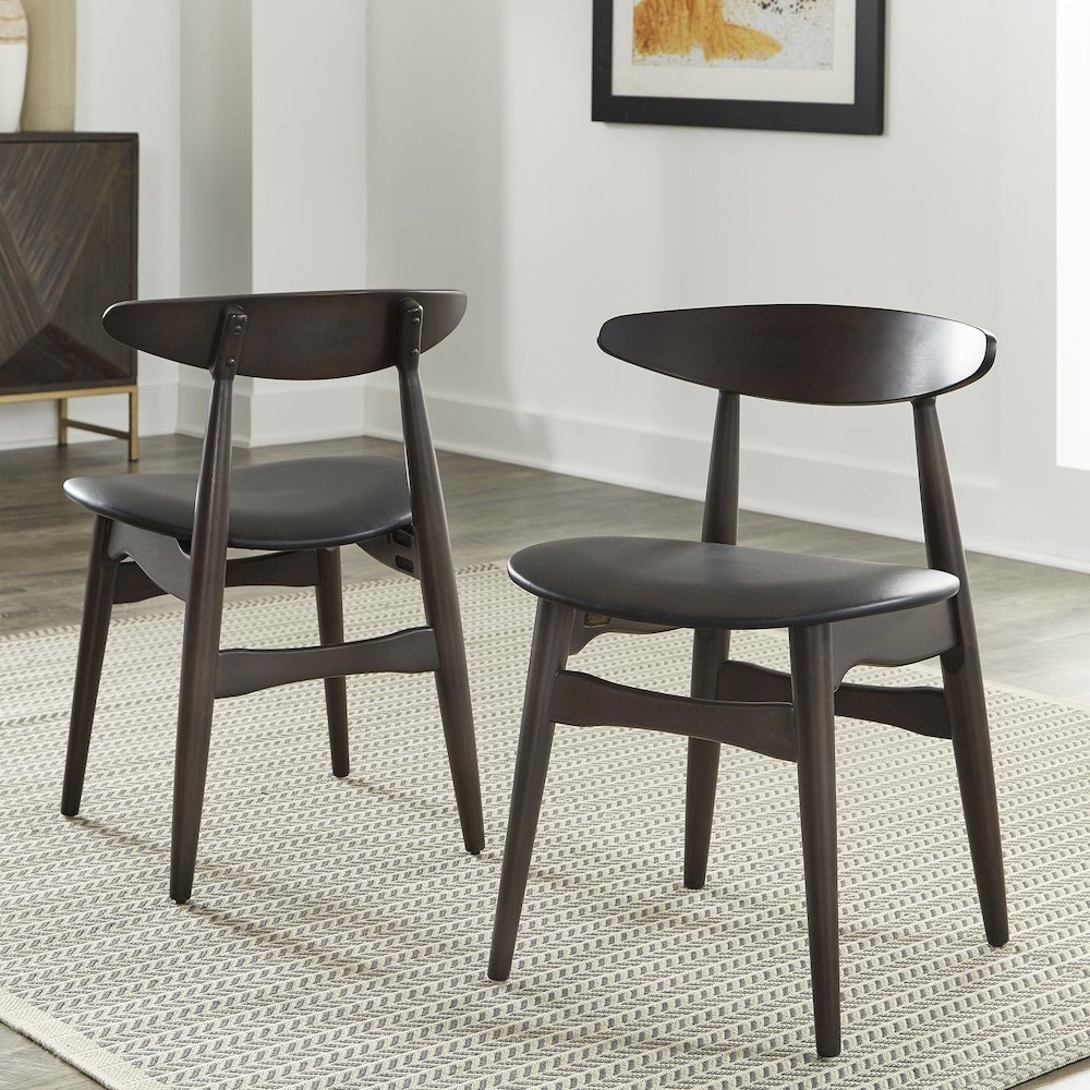 Set of 2, Black Finish Black Matte Pvc Side Chair. Picture 2