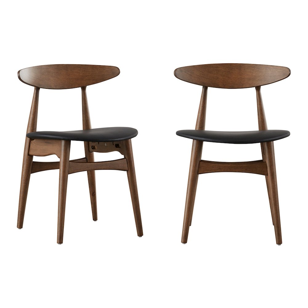 Set of 2, Dark Walnut Finish Black Matte Pvc Side Chair. Picture 3