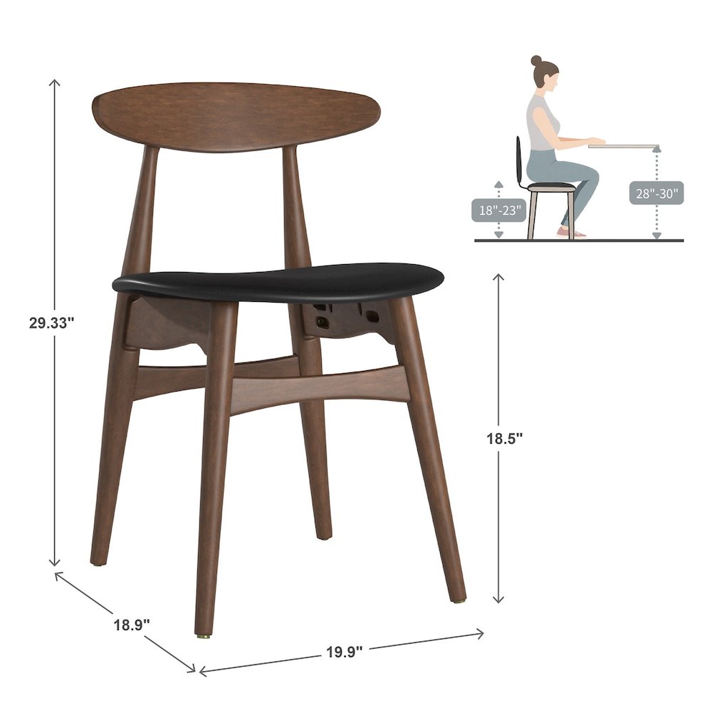 Set of 2, Dark Walnut Finish Black Matte Pvc Side Chair. Picture 4