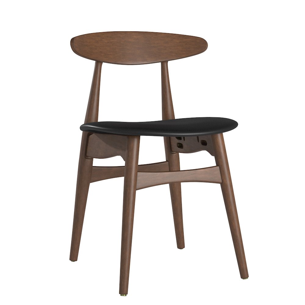 Set of 2, Dark Walnut Finish Black Matte Pvc Side Chair. Picture 5