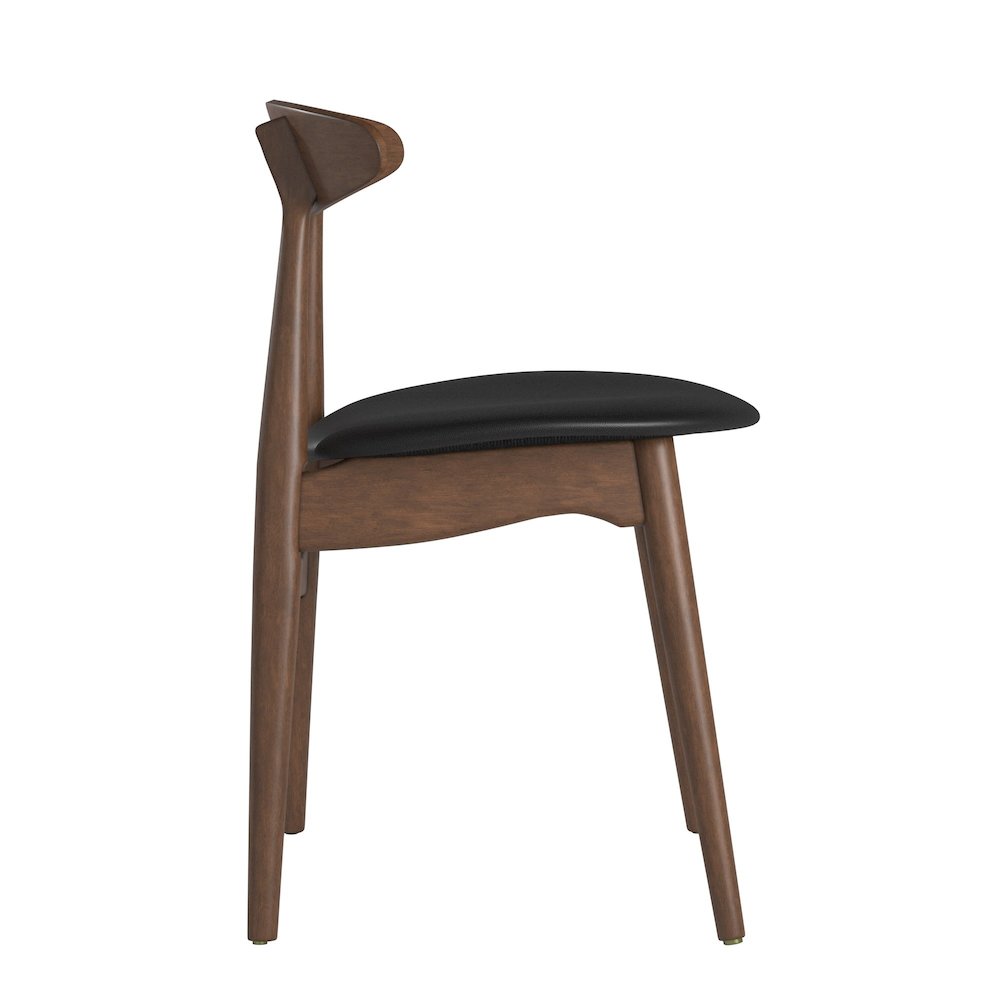 Set of 2, Dark Walnut Finish Black Matte Pvc Side Chair. Picture 7