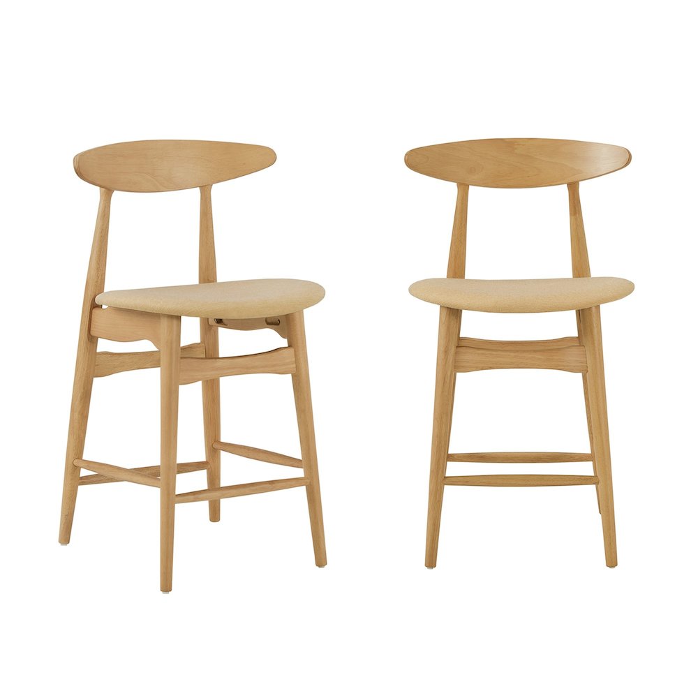 Set of 2, Nature Finish Beige Fabric Counter Height Chair. Picture 3