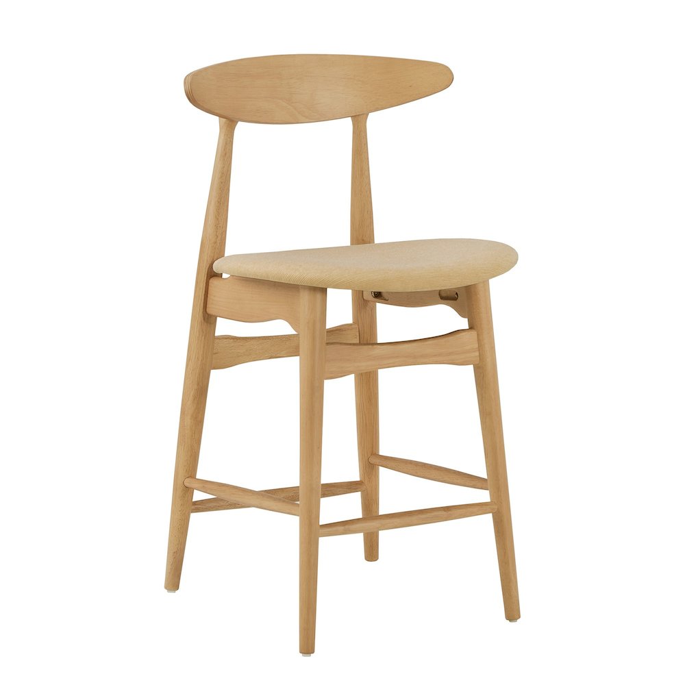 Set of 2, Nature Finish Beige Fabric Counter Height Chair. Picture 5