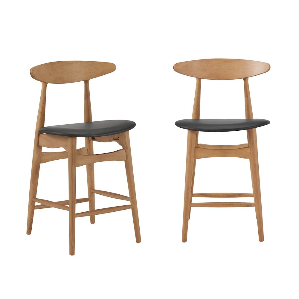 Set of 2, Nature Finish Black PU Counter Height Chair. Picture 3
