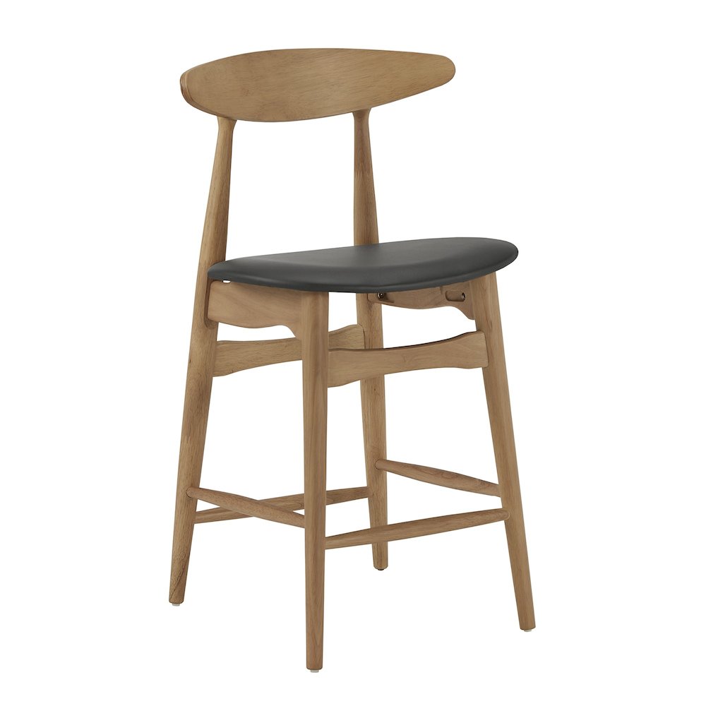 Set of 2, Nature Finish Black PU Counter Height Chair. Picture 5