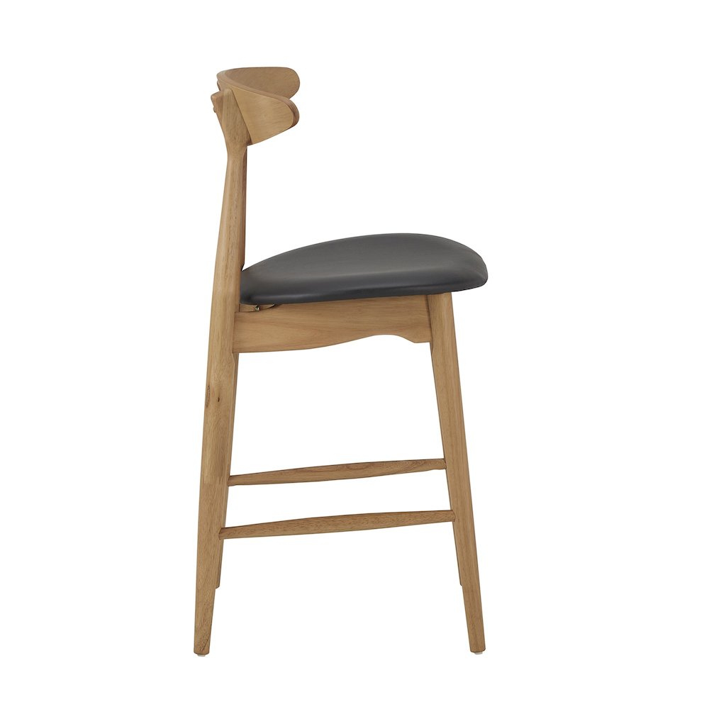 Set of 2, Nature Finish Black PU Counter Height Chair. Picture 6