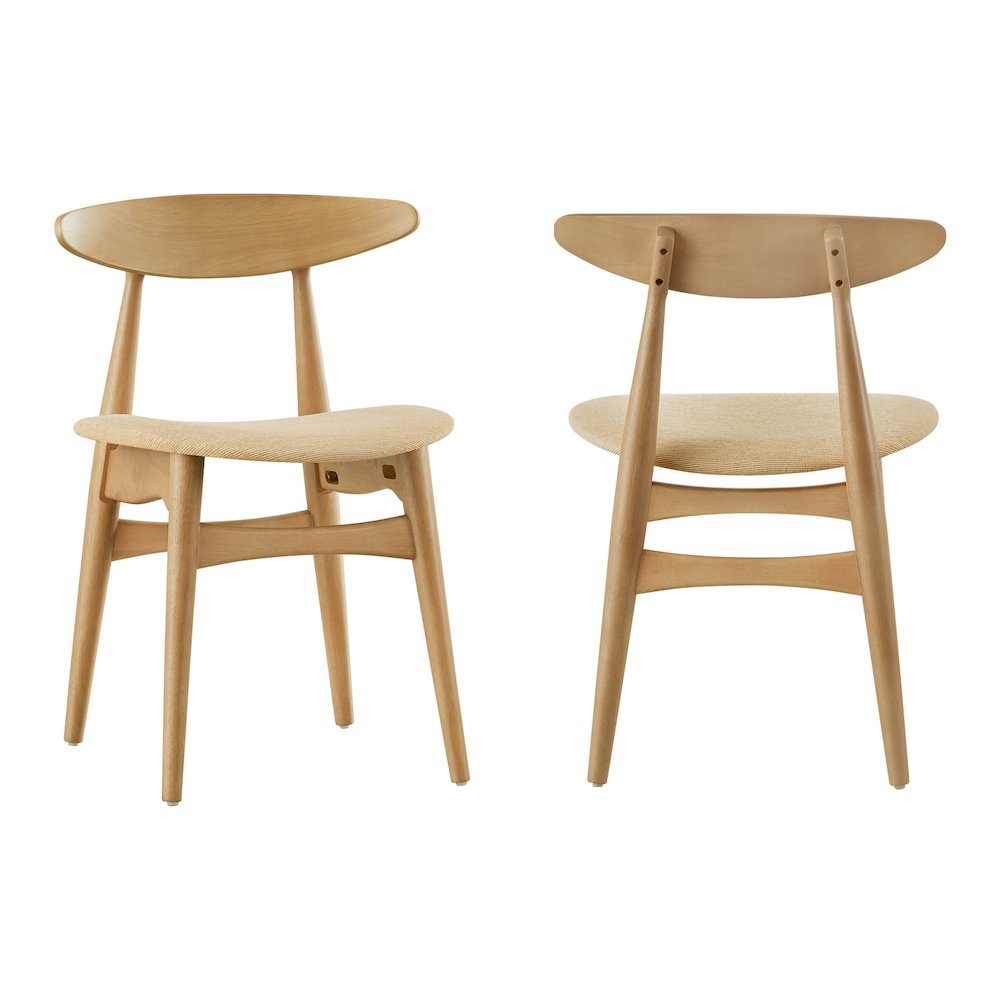 Set of 2, Nature Finish Beige Fabric Side Chair. Picture 2