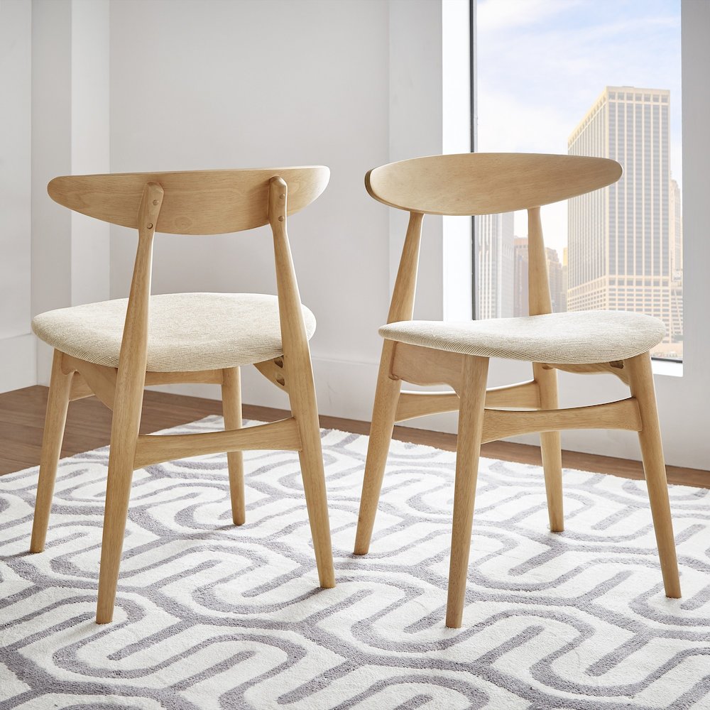 Set of 2, Nature Finish Beige Fabric Side Chair. Picture 1