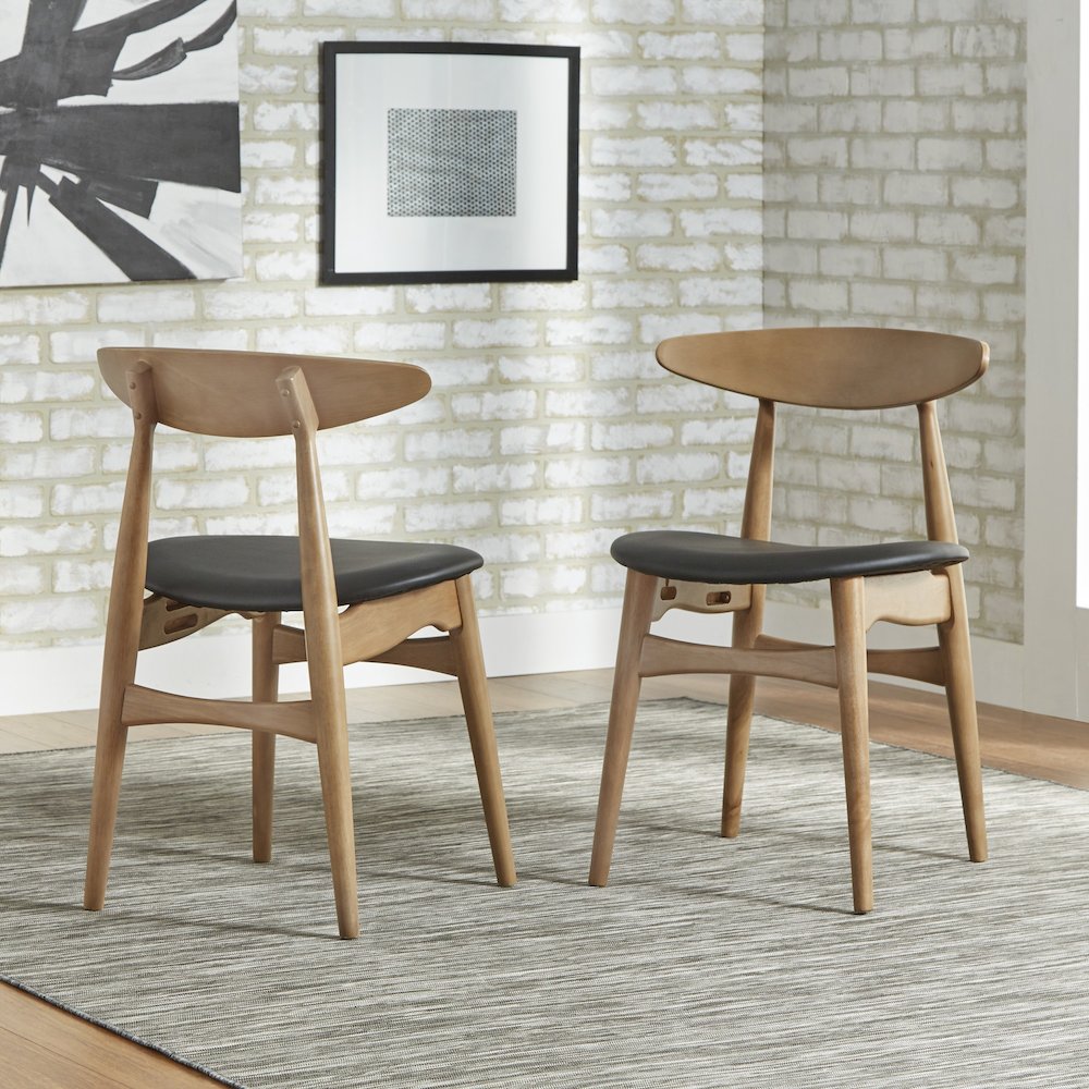 Set of 2, Nature Finish Black Matte Pvc Side Chair. Picture 2