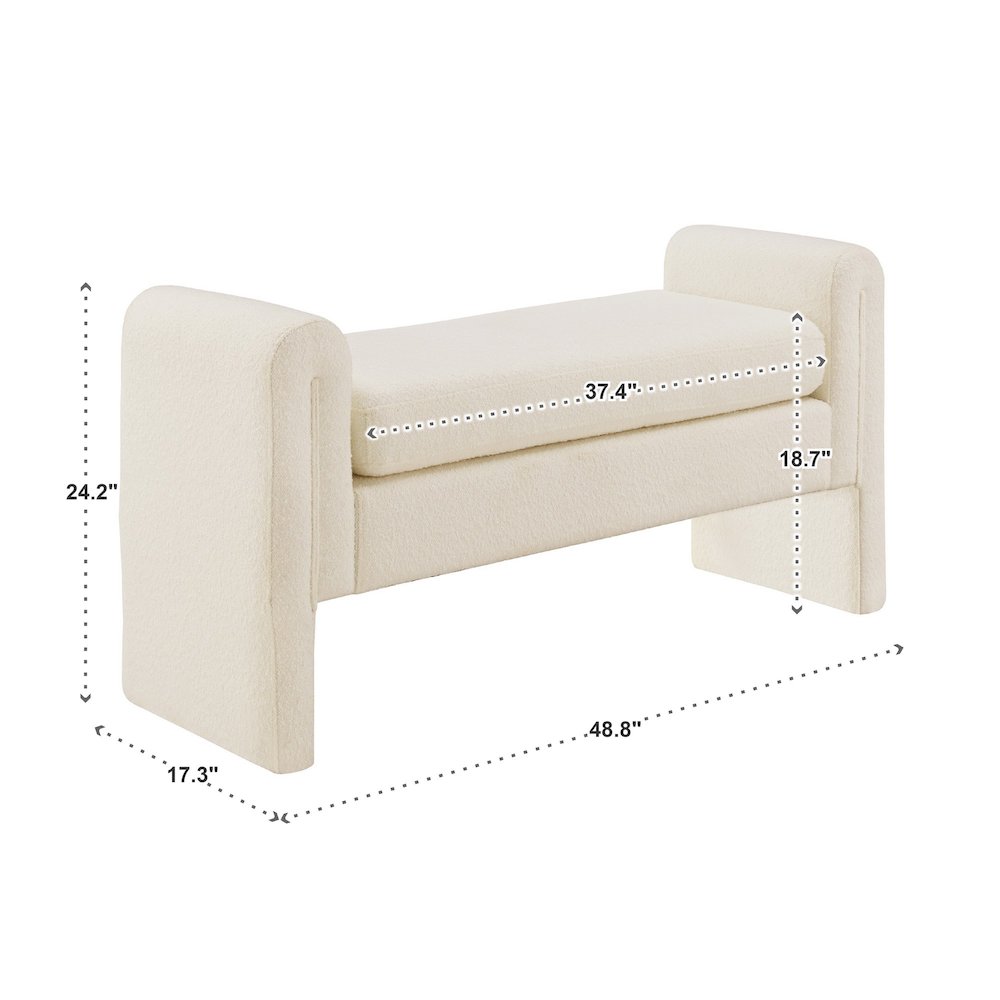 Ivory White Boucle Large Bench. Picture 3