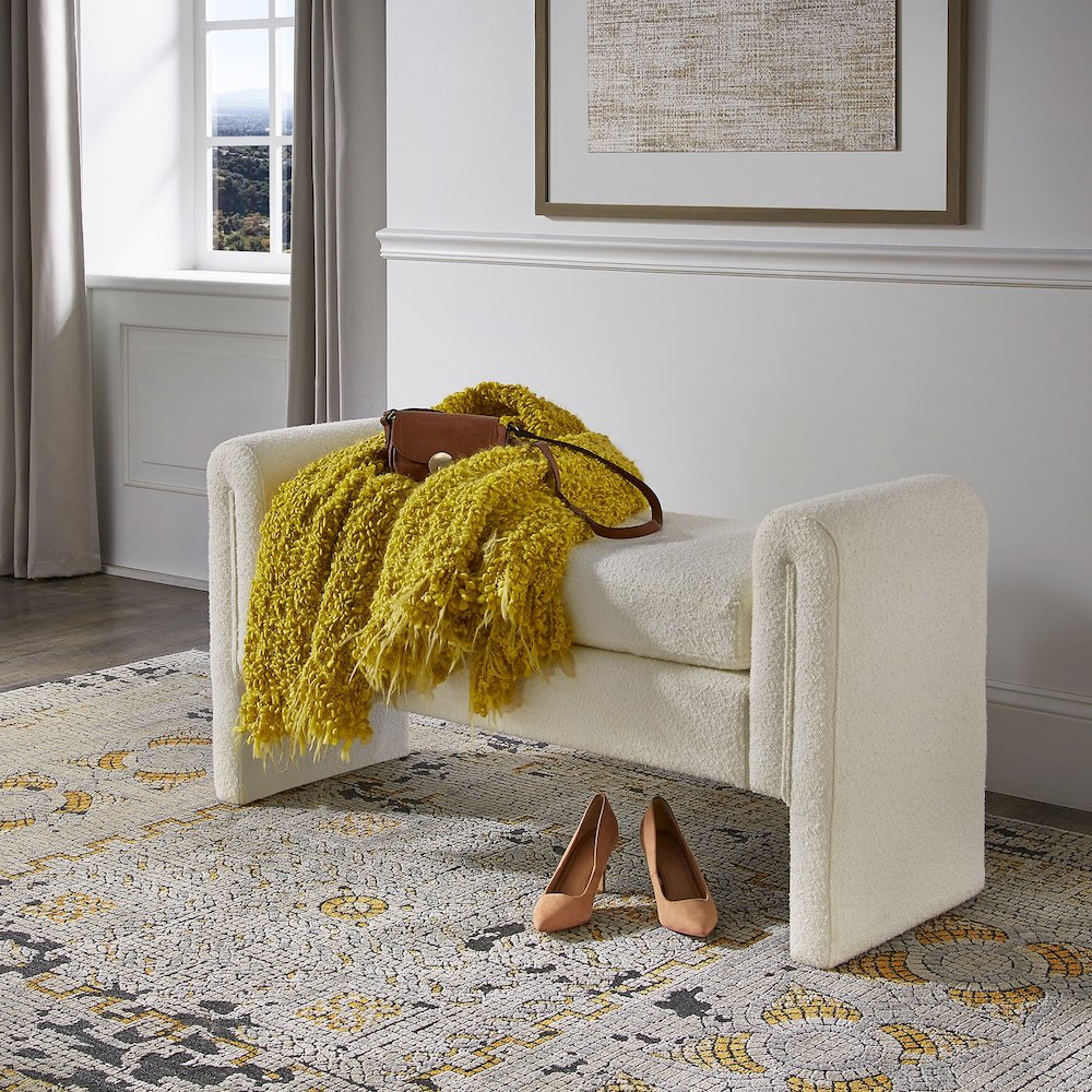 Ivory White Boucle Large Bench. Picture 2