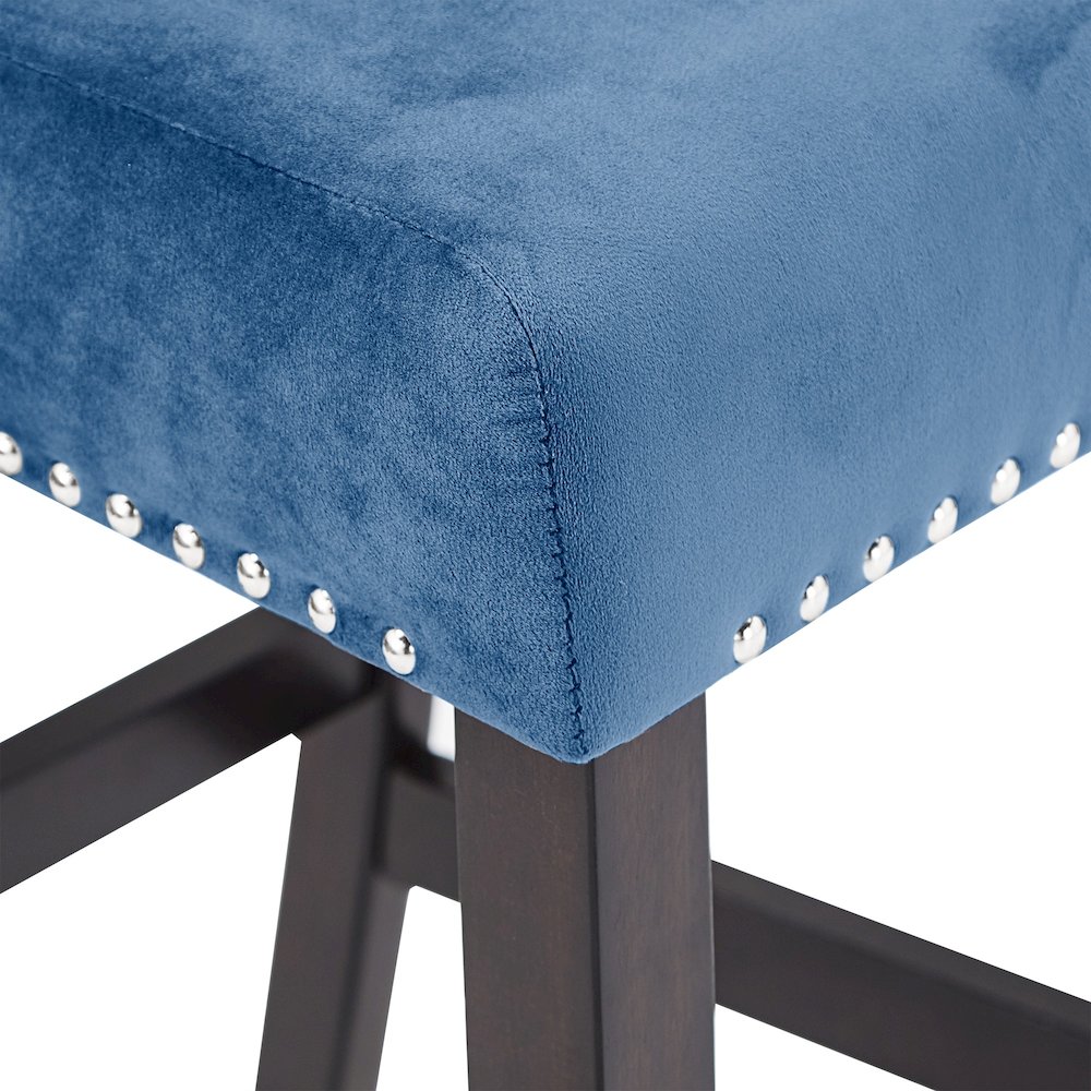 Set of 2, Espresso Finish Blue Velvet 26"H Counter Height Chair. Picture 3