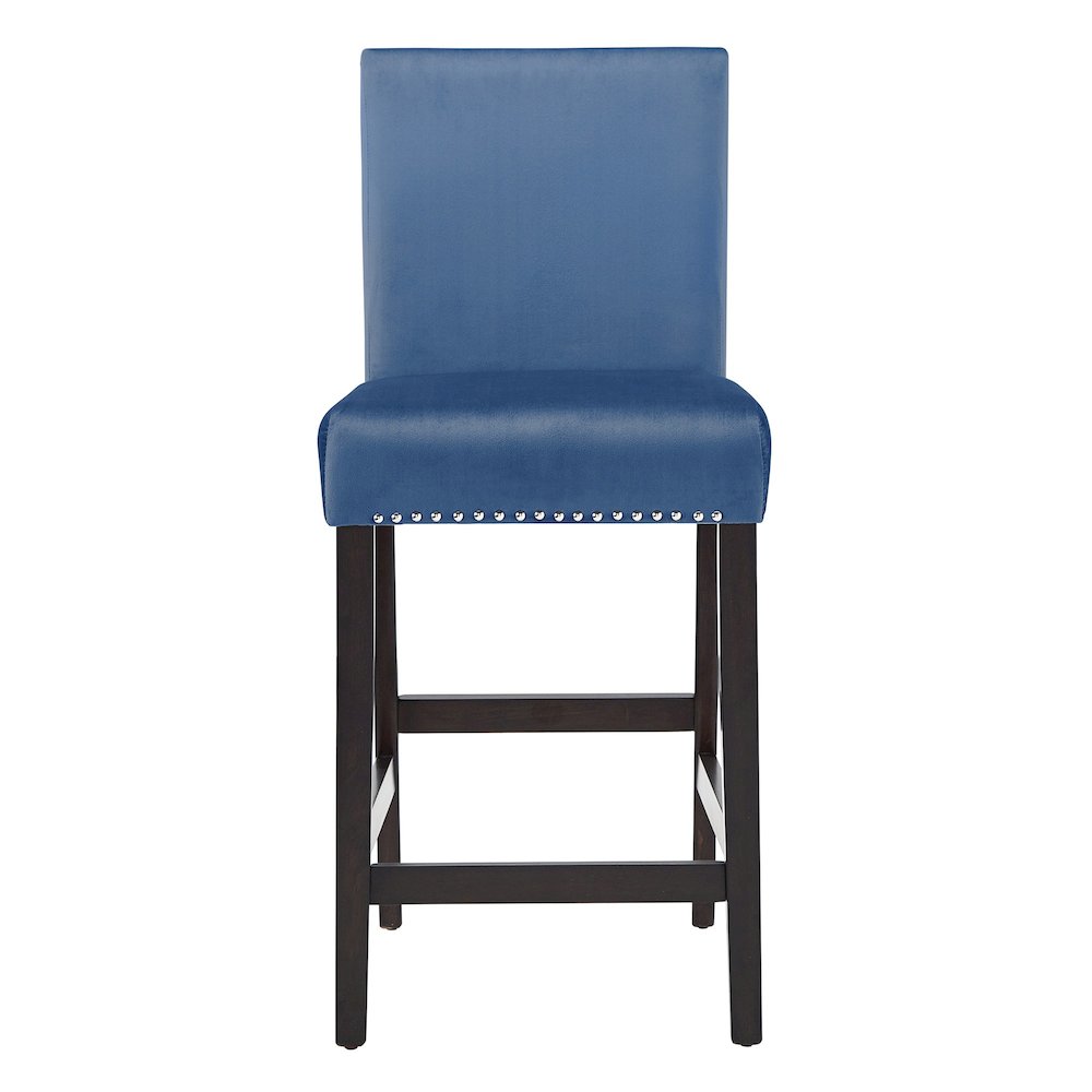 Set of 2, Espresso Finish Blue Velvet 26"H Counter Height Chair. Picture 6