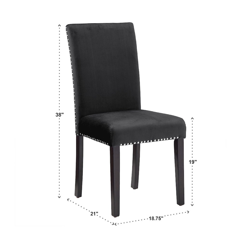 Set of 2, Espresso Finish Black Velvet Dining Chair. Picture 3