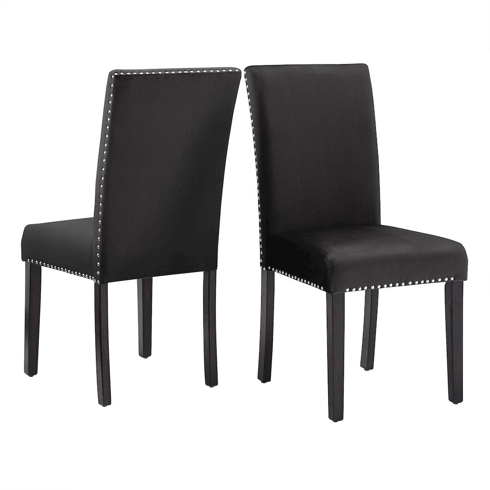 Set of 2, Espresso Finish Black Velvet Dining Chair. Picture 5
