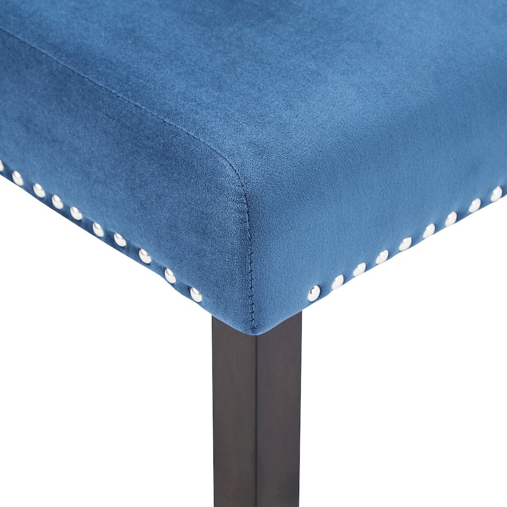 Set of 2, Espresso Finish Blue Velvet Dining Chair. Picture 4