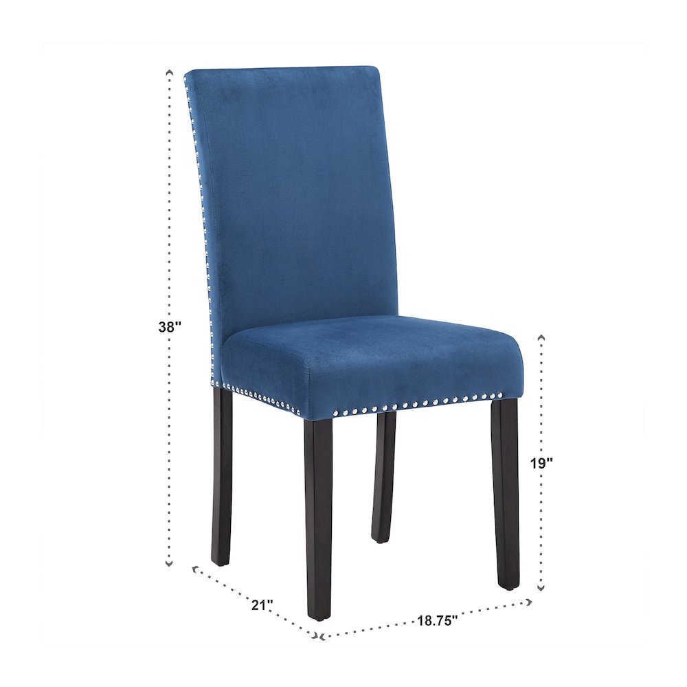 Set of 2, Espresso Finish Blue Velvet Dining Chair. Picture 6