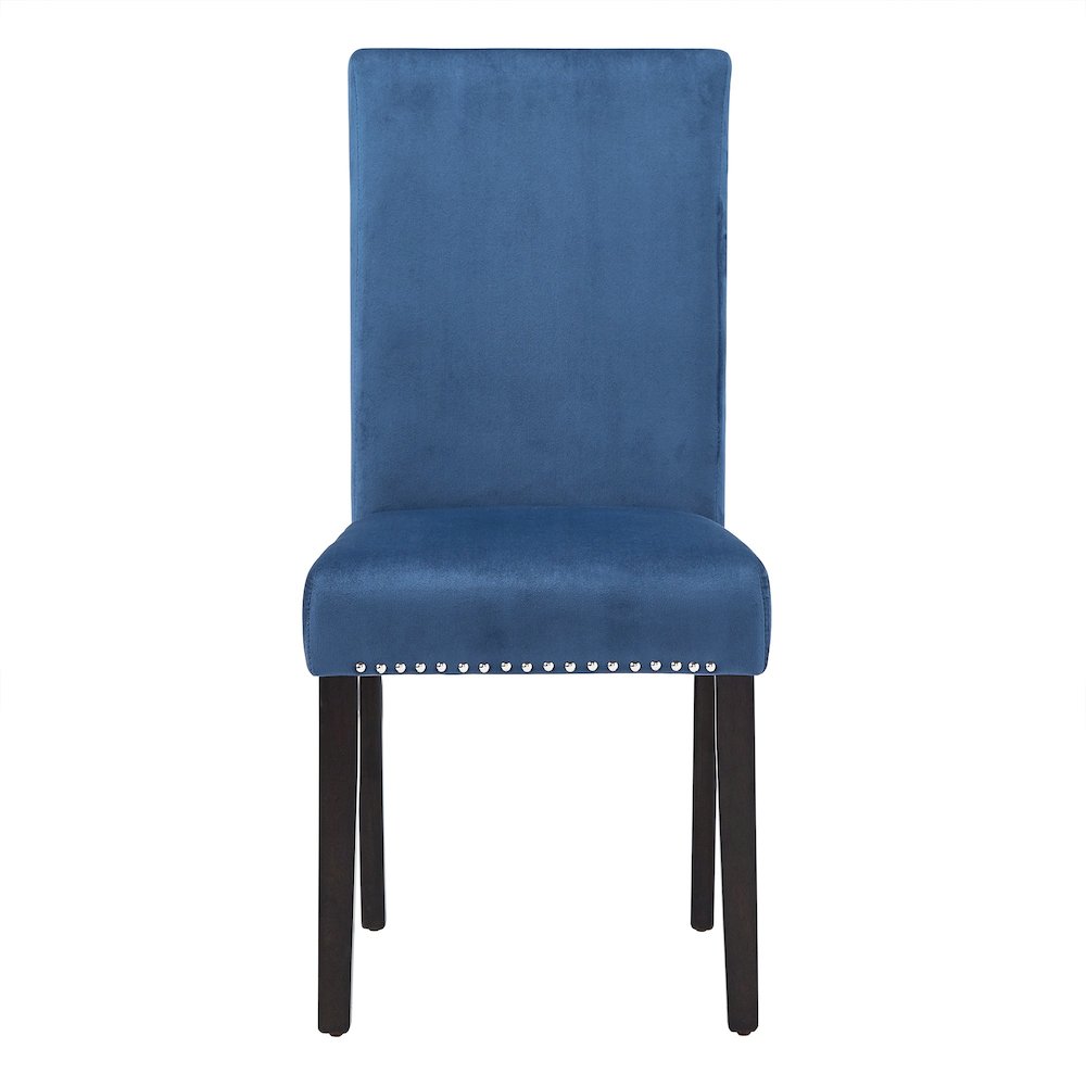 Set of 2, Espresso Finish Blue Velvet Dining Chair. Picture 1