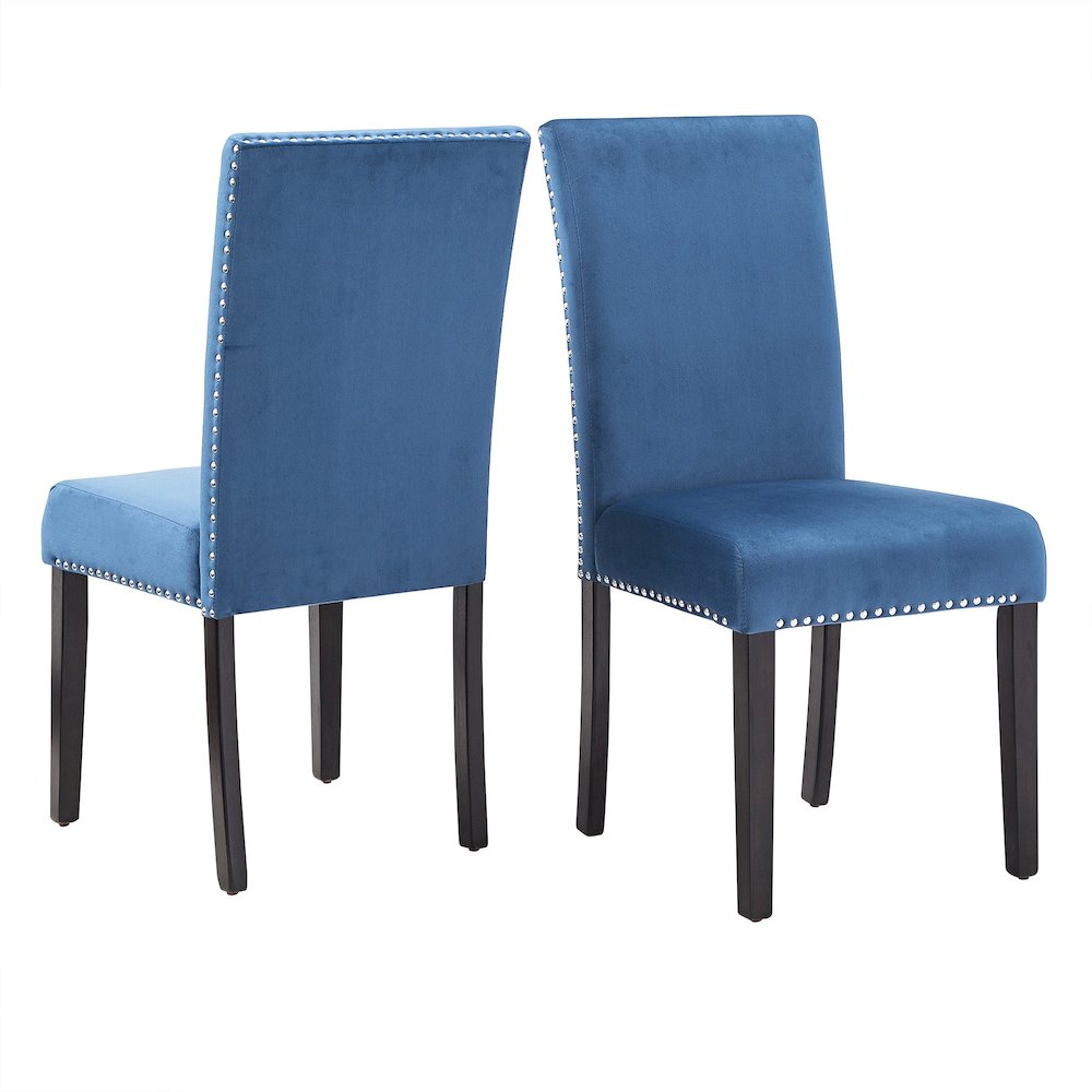 Set of 2, Espresso Finish Blue Velvet Dining Chair. Picture 8