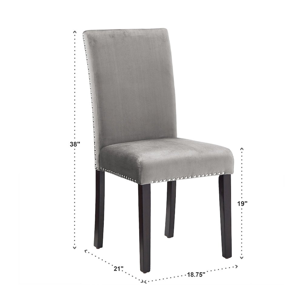 Set of 2, Espresso Finish Grey Velvet Dining Chair. Picture 3