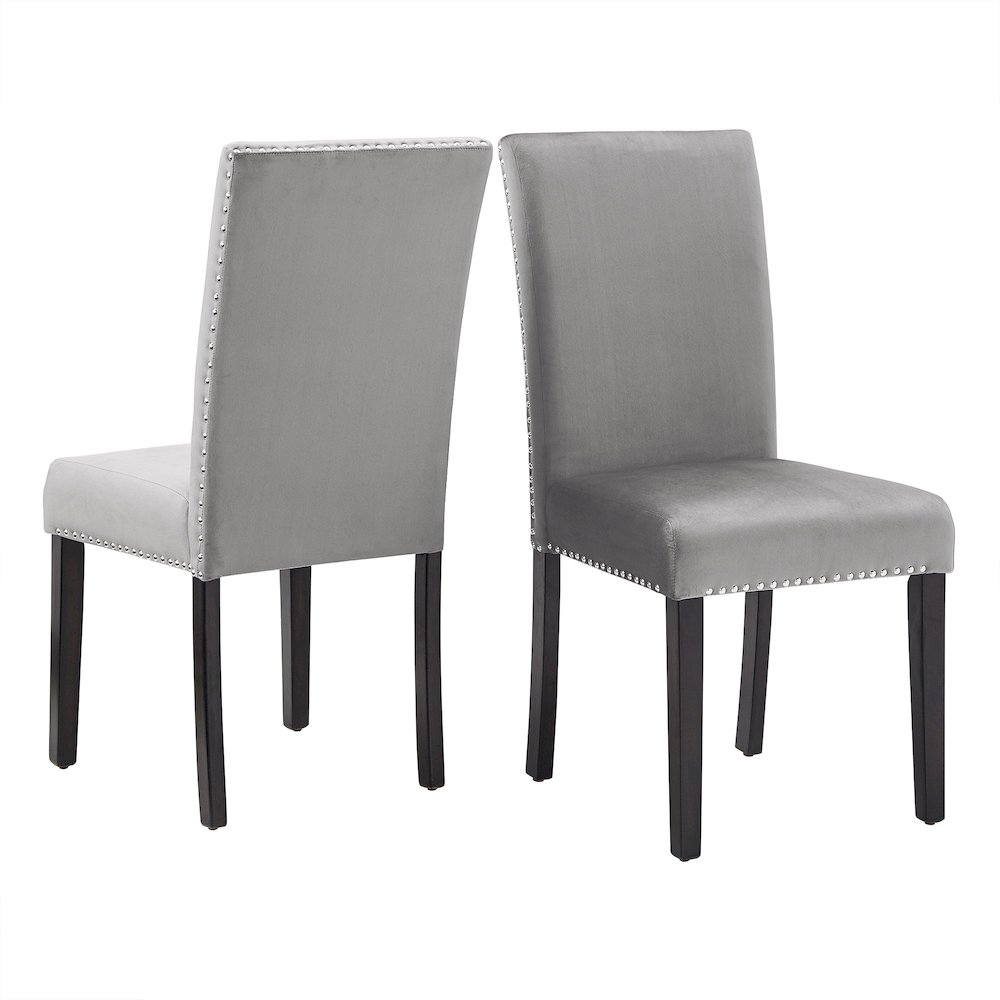 Set of 2, Espresso Finish Grey Velvet Dining Chair. Picture 5