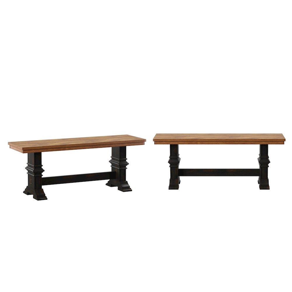 Two-Tone Oak And Antique Black Finish Dining Bench With Trestle Leg. Picture 3