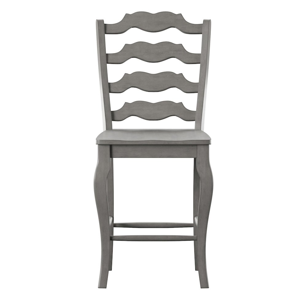 Set of 2, Antique Grey Finish French Ladder Back Counter Height Chair. Picture 4