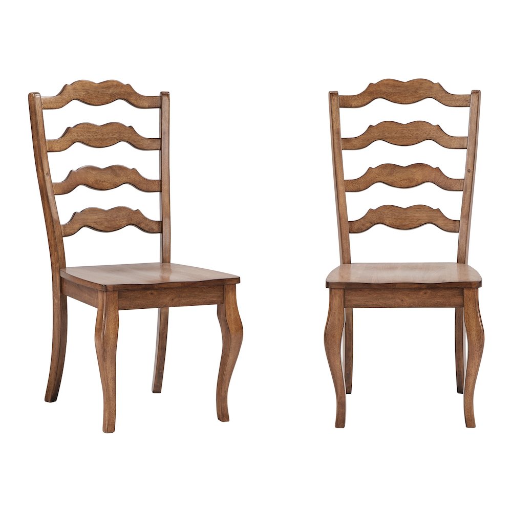 Set of 2, Oak Finish French Ladder Back Side Chair. Picture 2