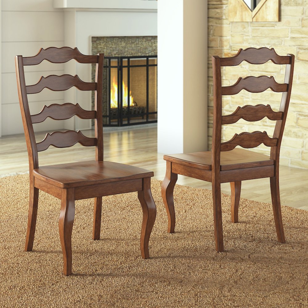 Set of 2, Oak Finish French Ladder Back Side Chair. Picture 1