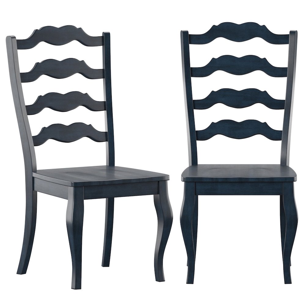 Set of 2, Antique Denim Finish French Ladder Back Side Chair. Picture 2