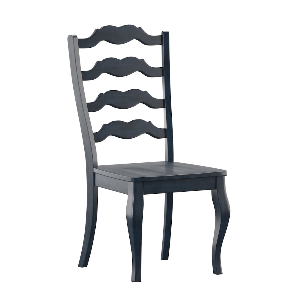 Set of 2, Antique Denim Finish French Ladder Back Side Chair. Picture 4