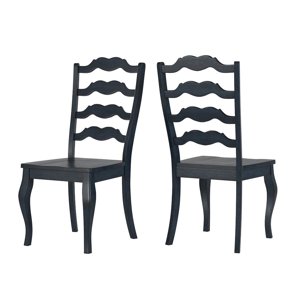 Set of 2, Antique Denim Finish French Ladder Back Side Chair. Picture 7