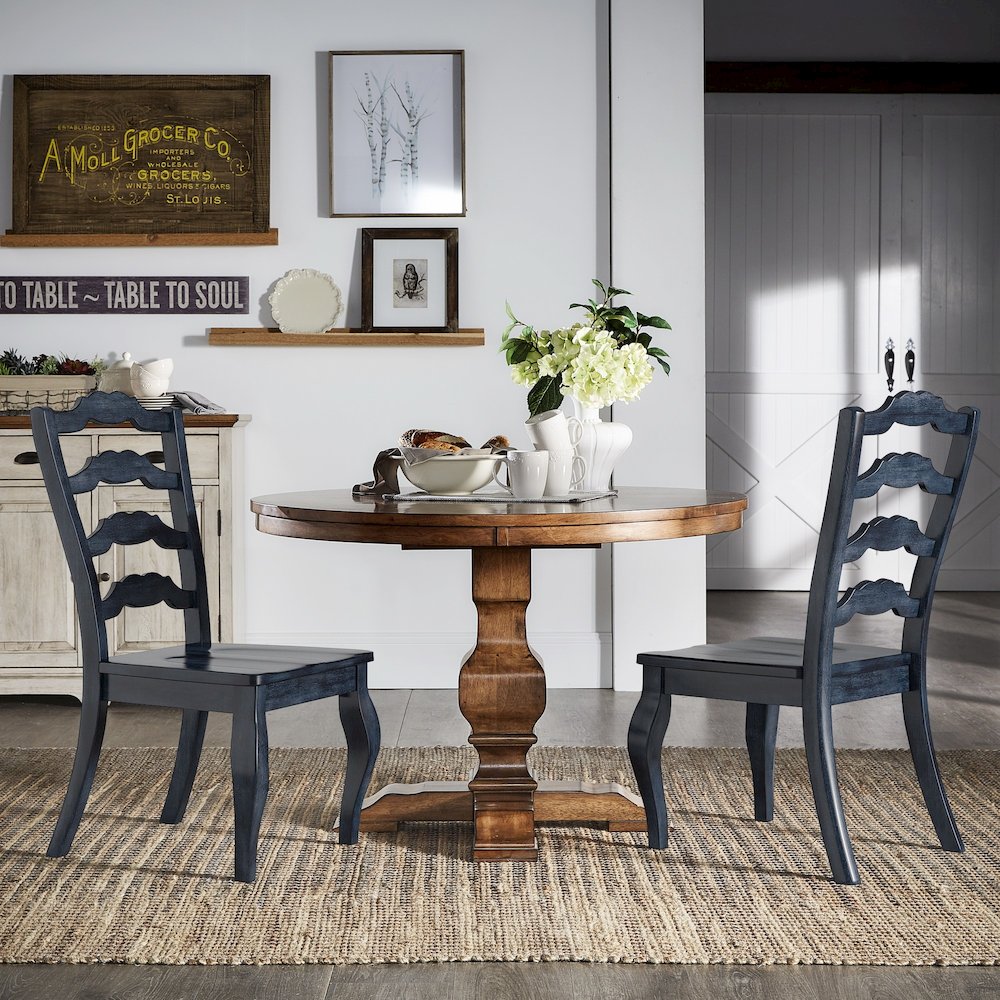 Set of 2, Antique Denim Finish French Ladder Back Side Chair. Picture 1