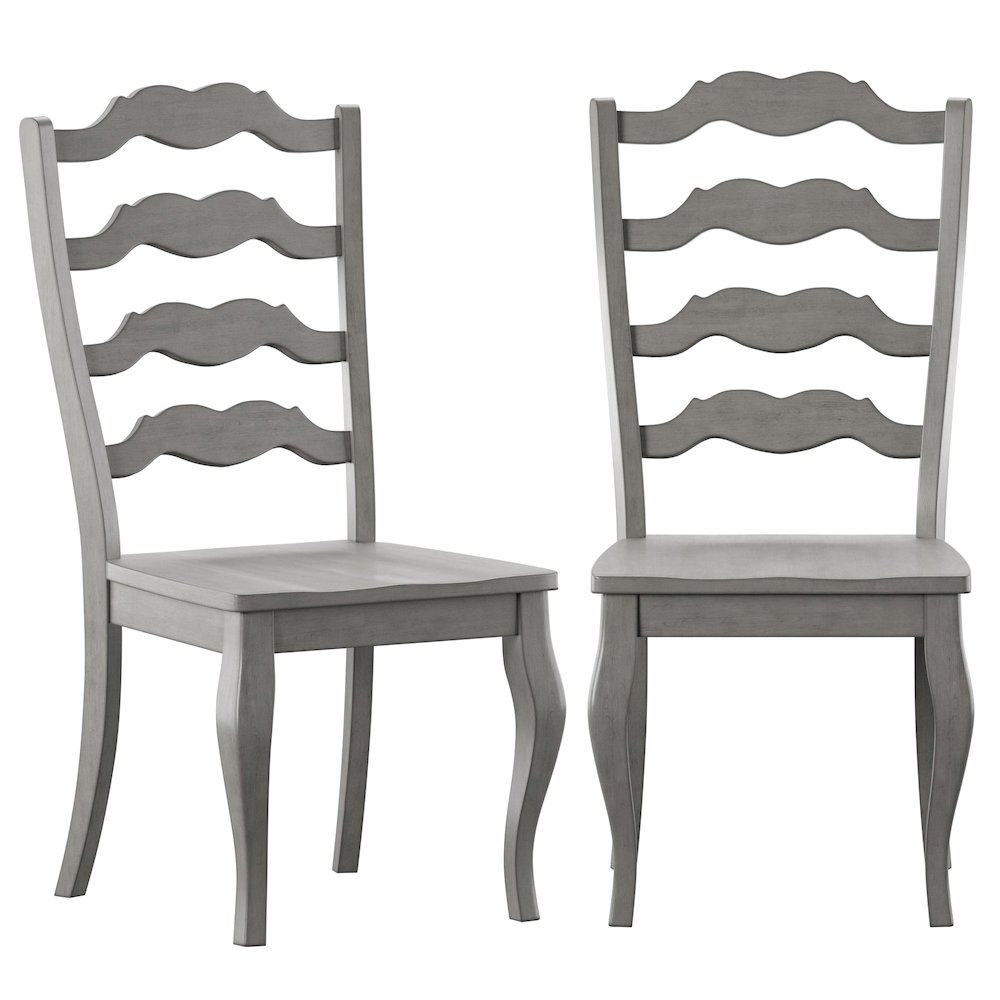 Set of 2, Antique Grey Finish French Ladder Back Side Chair. Picture 3