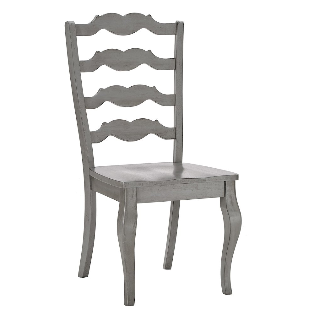 Set of 2, Antique Grey Finish French Ladder Back Side Chair. Picture 5