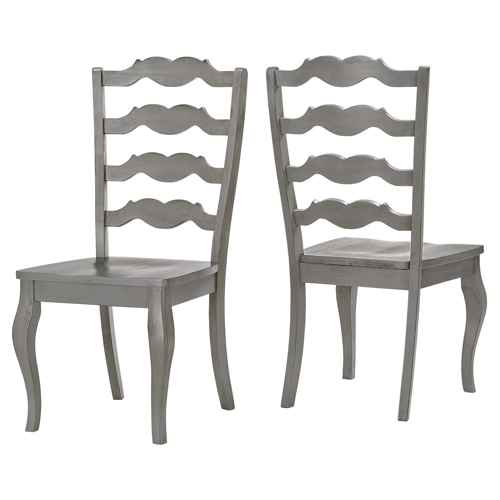 Set of 2, Antique Grey Finish French Ladder Back Side Chair. Picture 8