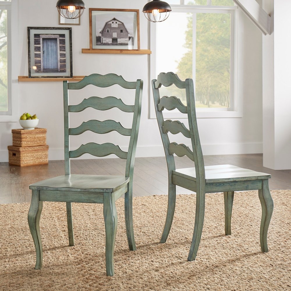 Set of 2, Antique Grey Finish French Ladder Back Side Chair. Picture 1