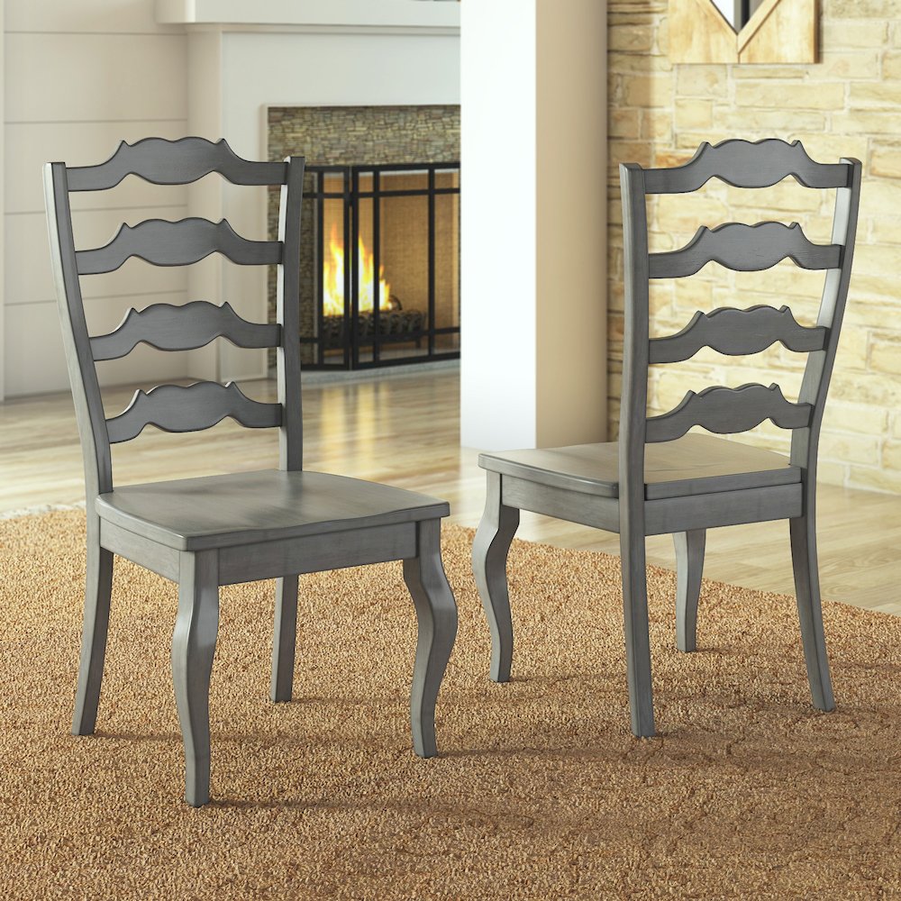 Set of 2, Antique Grey Finish French Ladder Back Side Chair. Picture 2