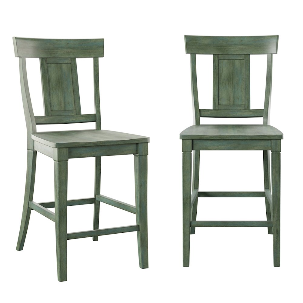 Set of 2, Antique Sage Finish Panel Back Counter Height Chair. Picture 2