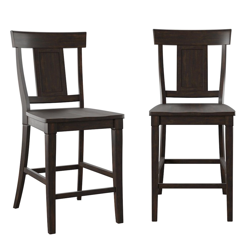 Set of 2, Antique Black Finish Panel Back Counter Height Chair. Picture 2