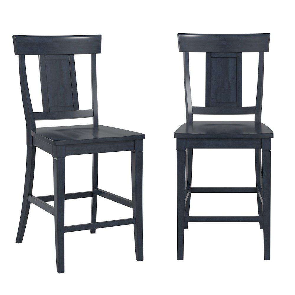 Set of 2, Antique Denim Finish Panel Back Counter Height Chair. Picture 2