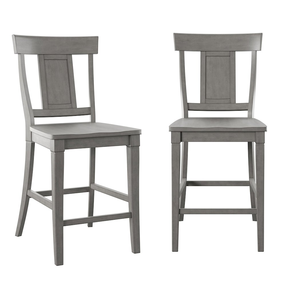 Set of 2, Antique Grey Finish Panel Back Counter Height Chair. Picture 2