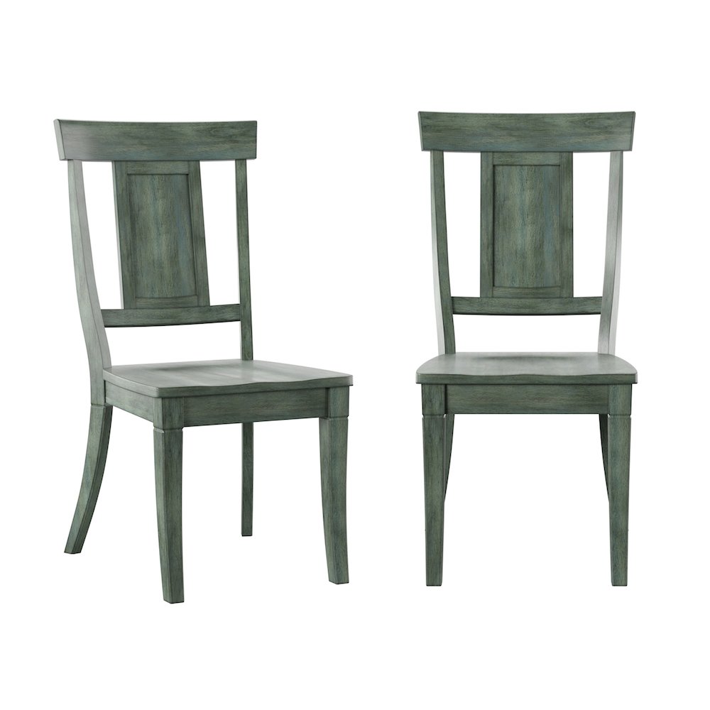 Set of 2, Antique Sage Finish Panel Back Side Chair. Picture 3