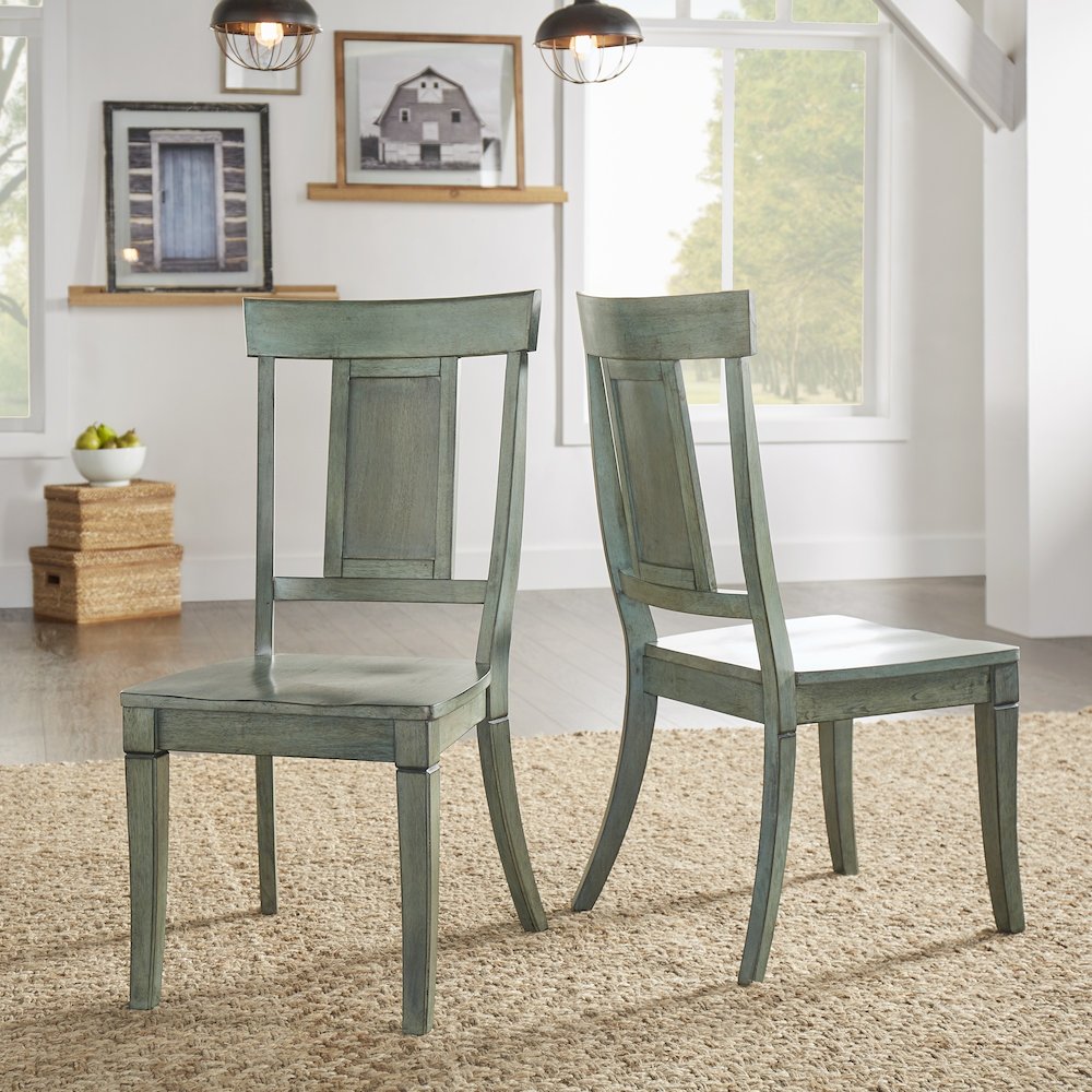 Set of 2, Antique Sage Finish Panel Back Side Chair. Picture 1