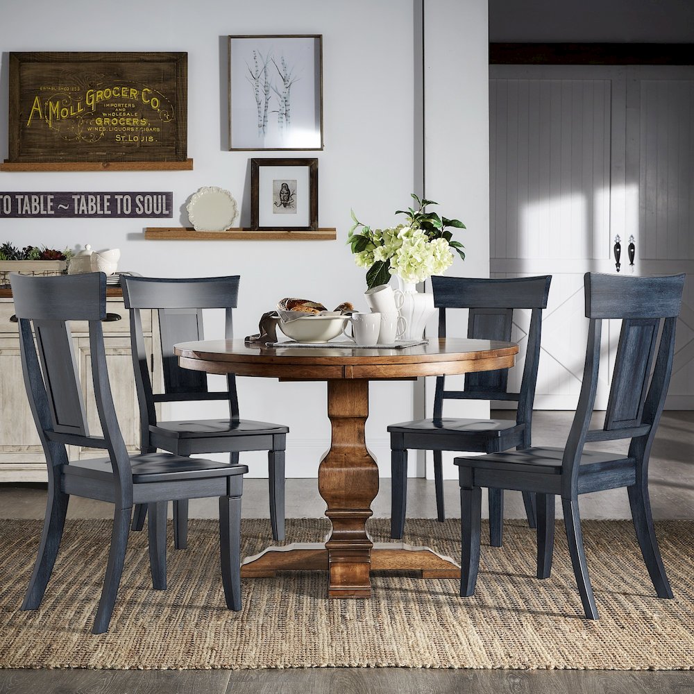 Set of 2, Antique Denim Finish Panel Back Side Chair. Picture 1
