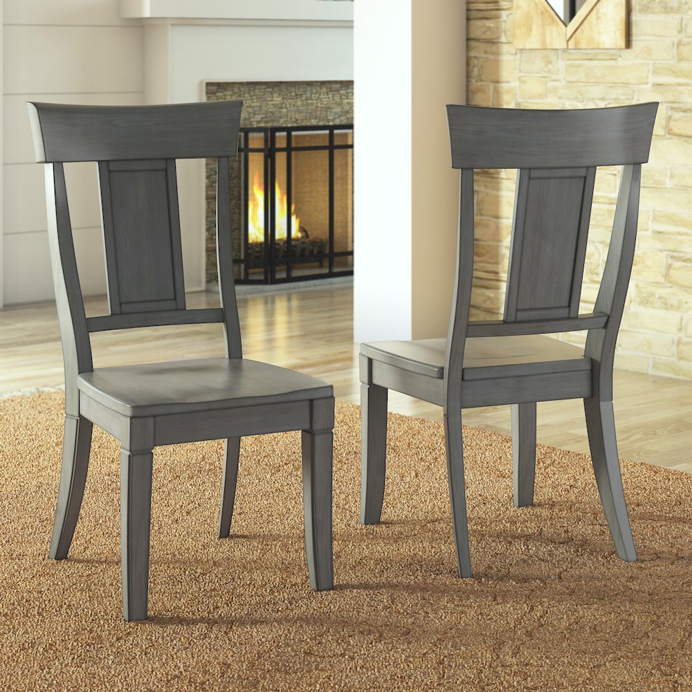 Set of 2, Antique Grey Finish Panel Back Side Chair. Picture 1