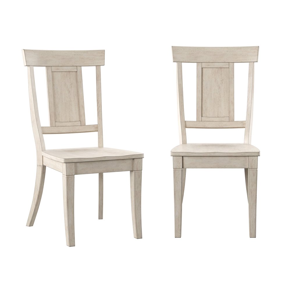 Set of 2, Antique White Finish Panel Back Side Chair. Picture 3