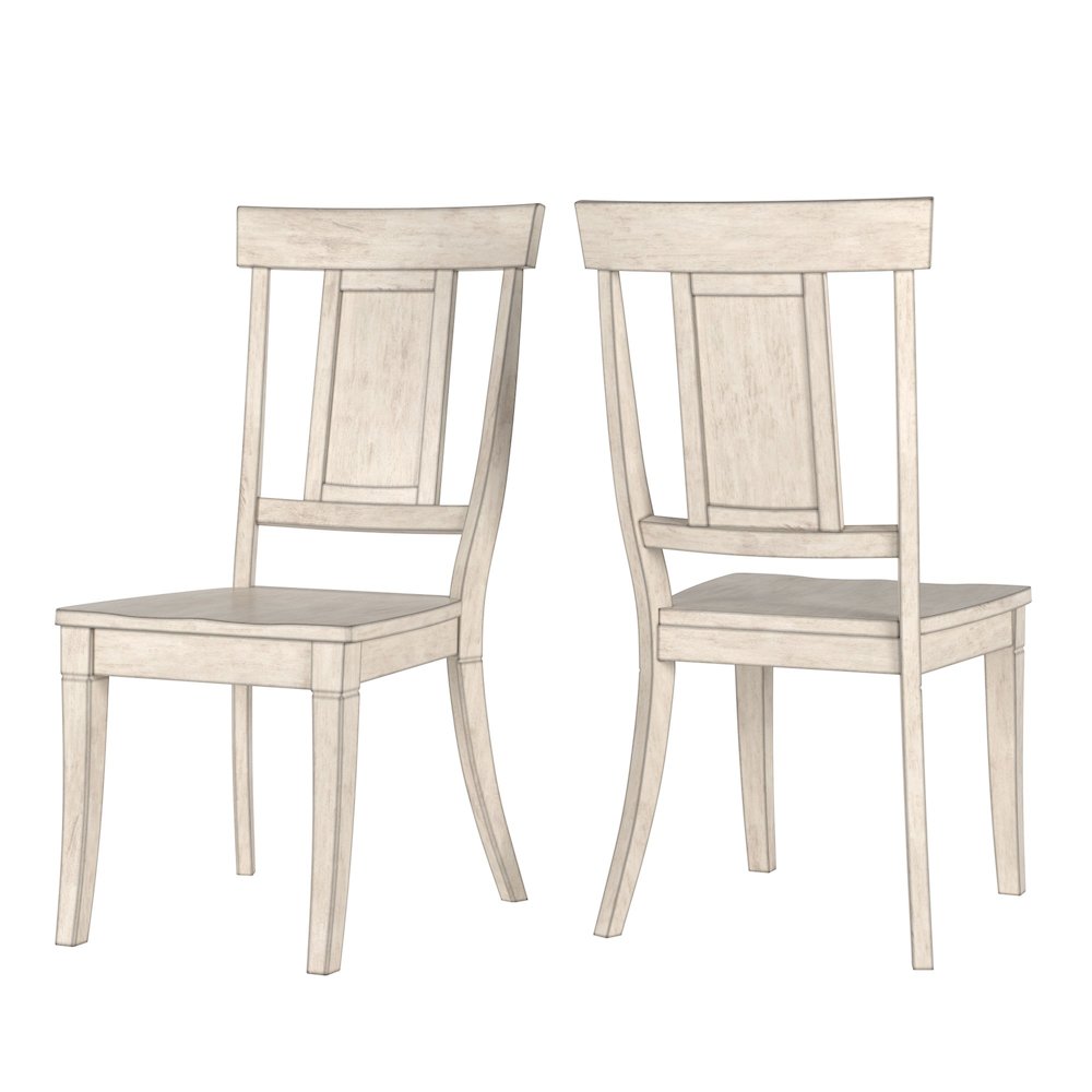 Set of 2, Antique White Finish Panel Back Side Chair. Picture 8