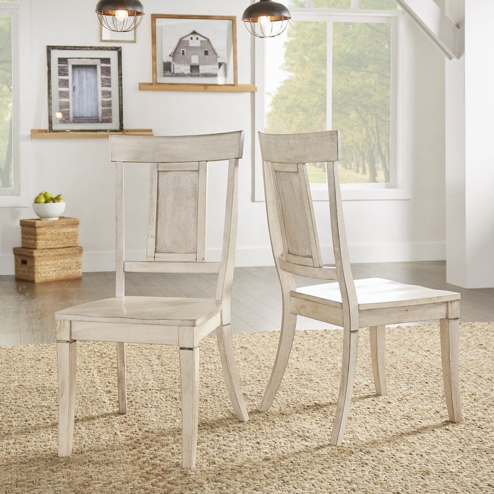 Set of 2, Antique White Finish Panel Back Side Chair. Picture 1