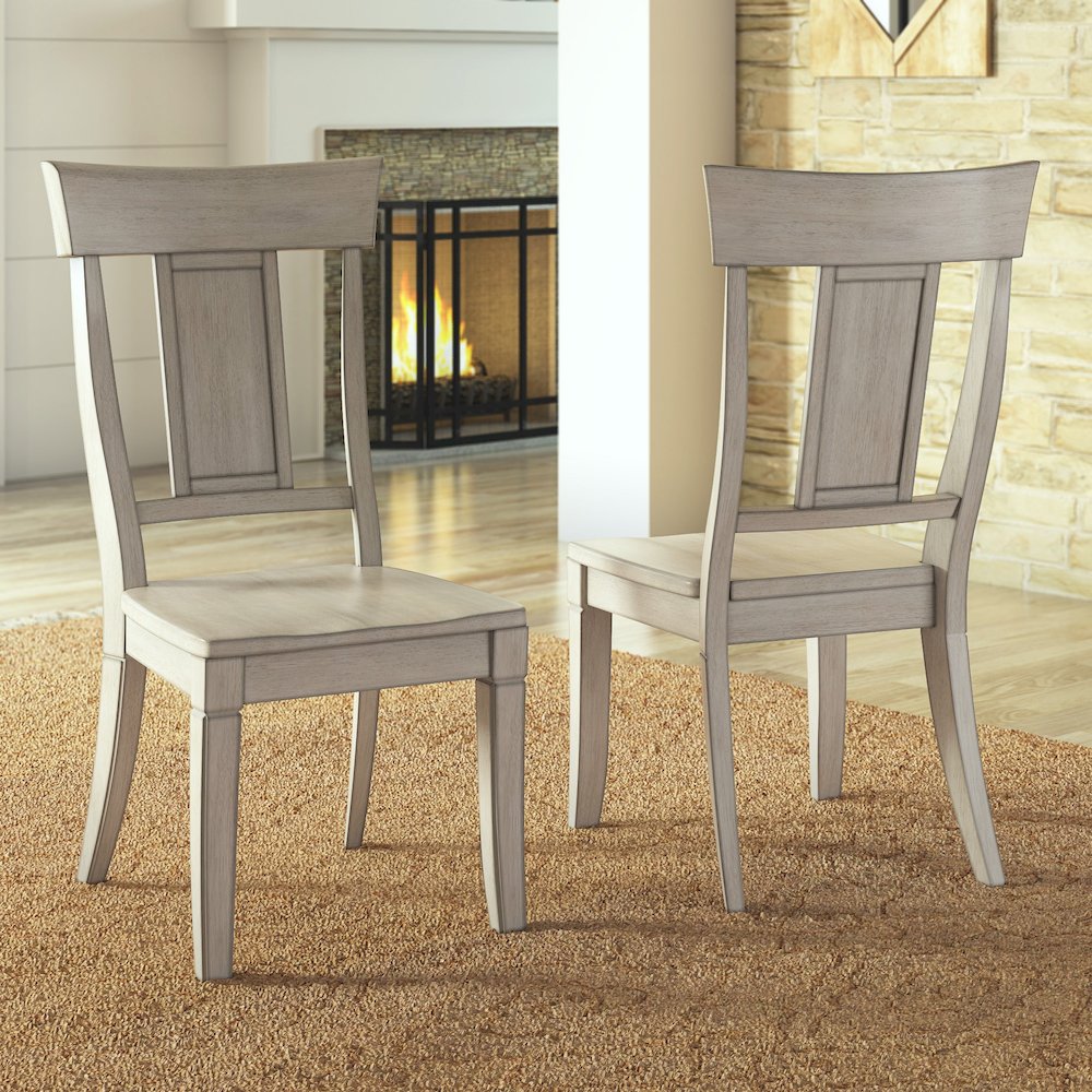 Set of 2, Antique White Finish Panel Back Side Chair. Picture 2
